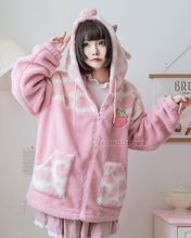 Load image into Gallery viewer, Strawberry Cow Zip Up Hoodie
