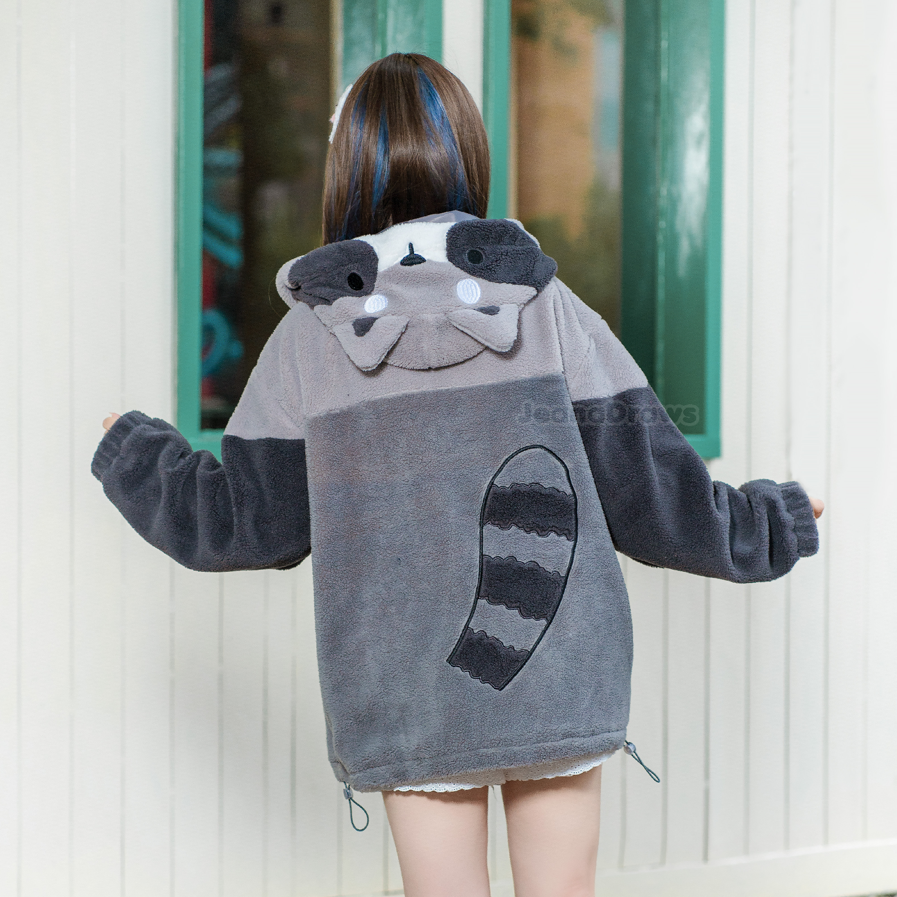 Fluffy Raccoon Zip Up Hoodie
