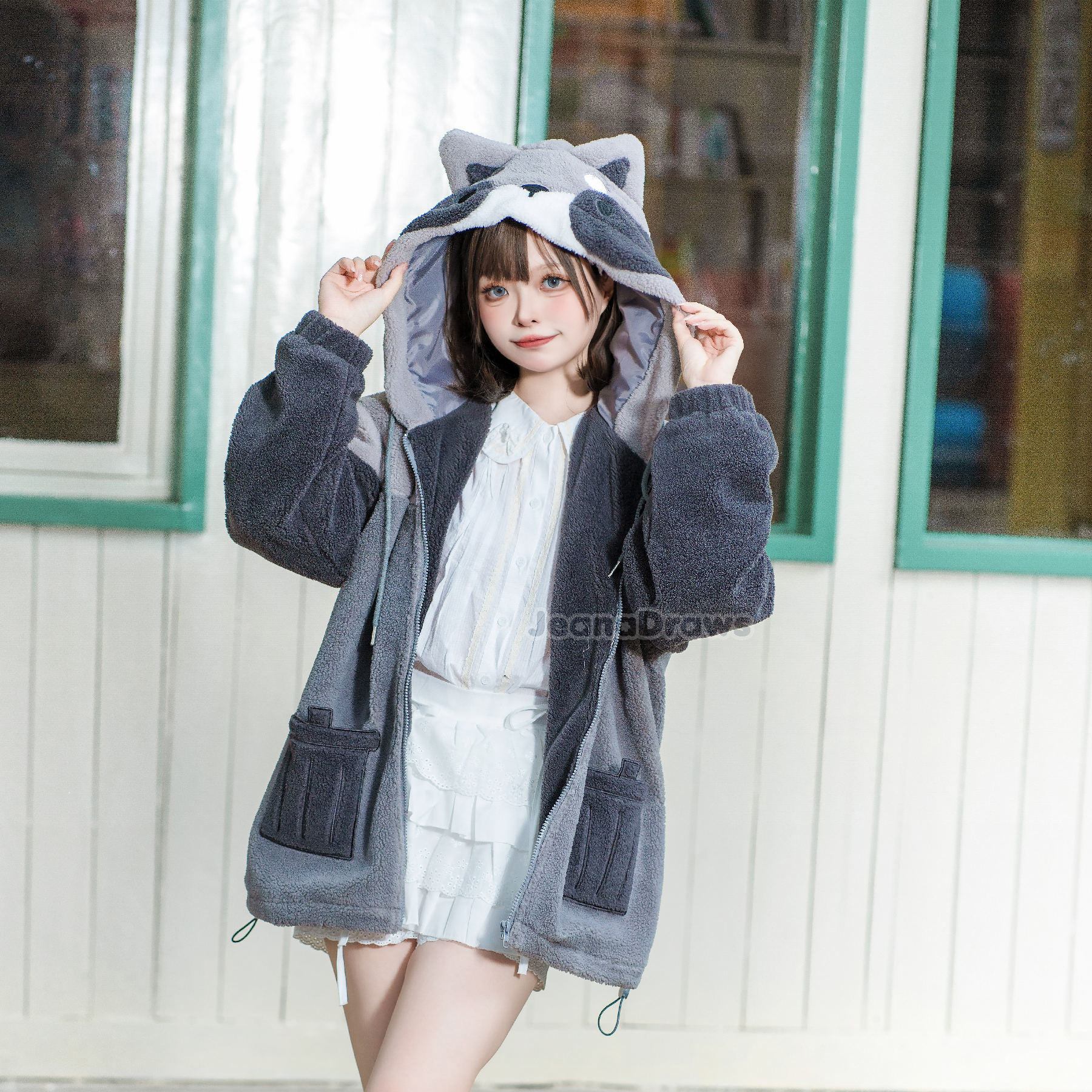 Fluffy Raccoon Zip Up Hoodie