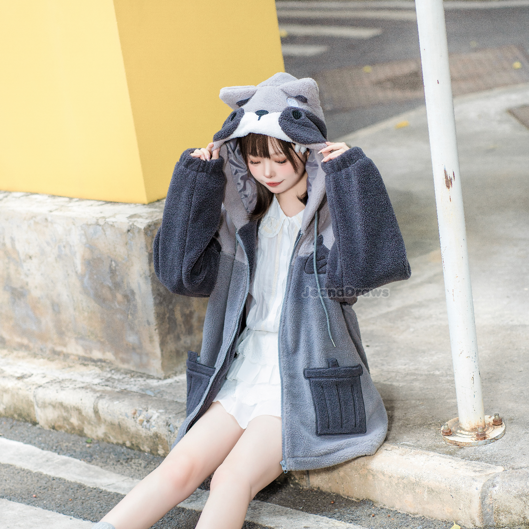 Fluffy Raccoon Zip Up Hoodie
