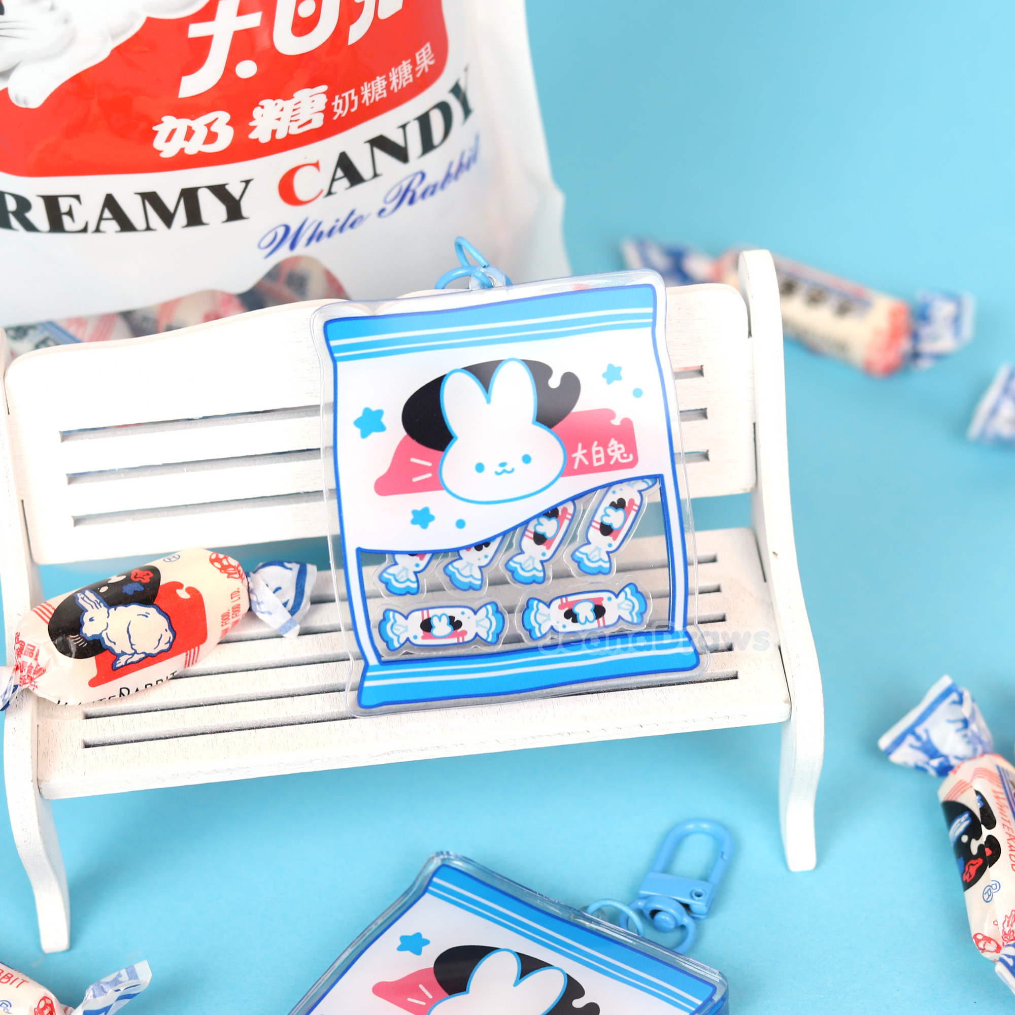 White Rabbit Candy Acrylic Shaker Charm