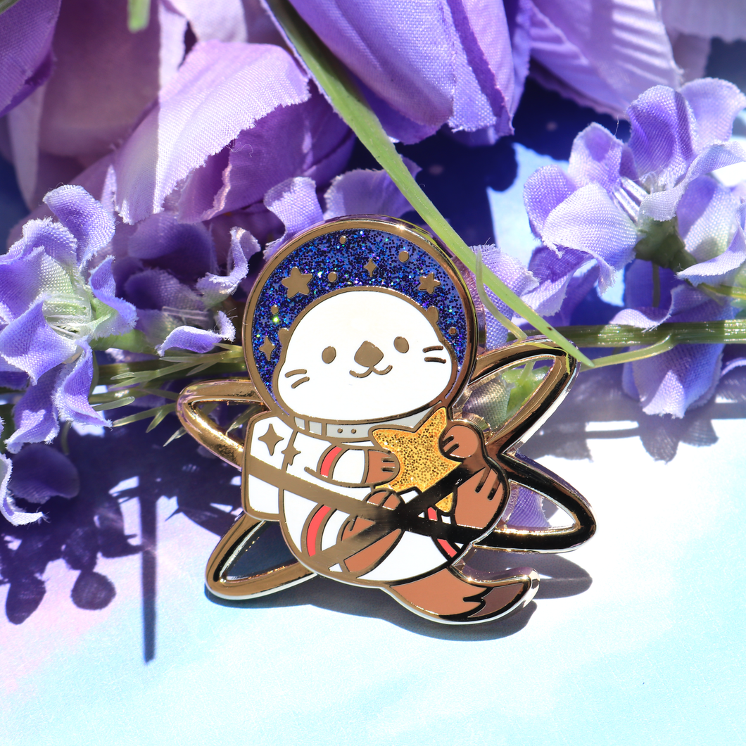 Gold Otter Space Enamel Pin