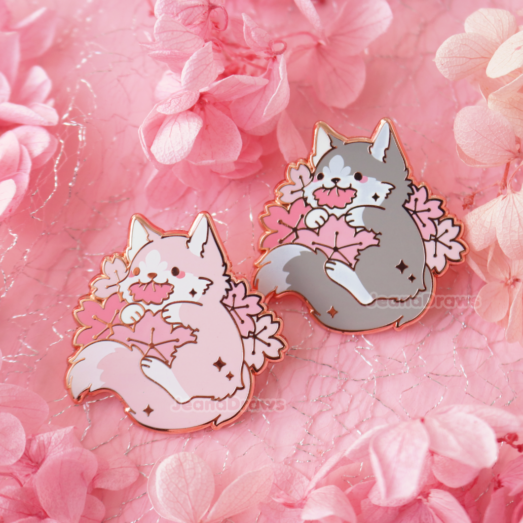 Sakura Dog Enamel Pin