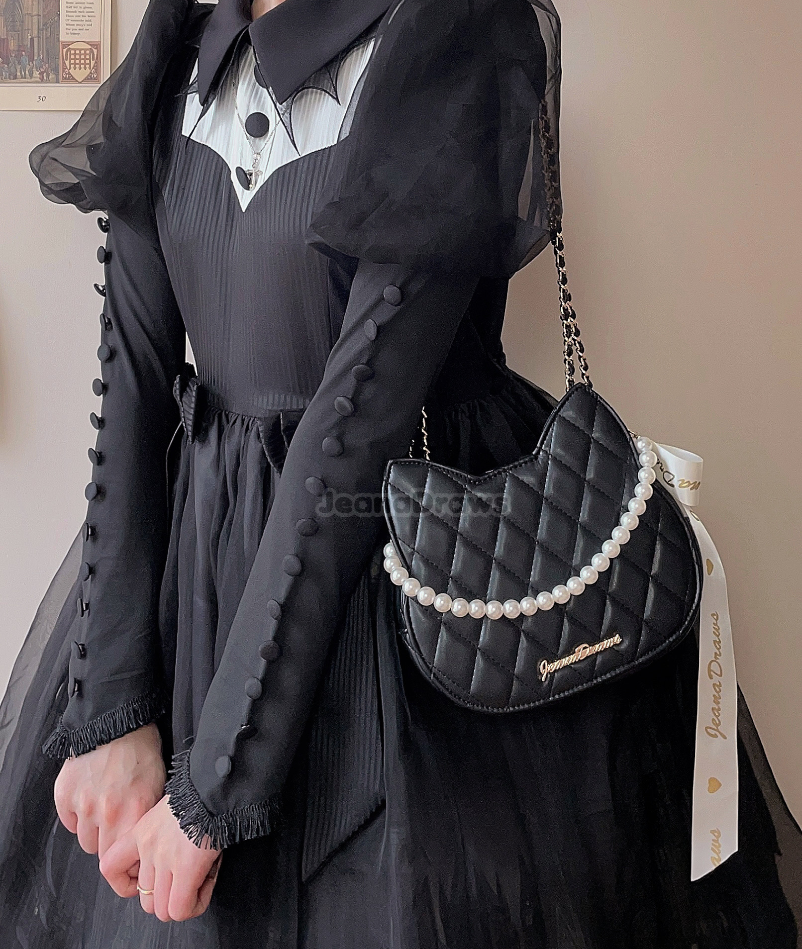 Black Cat Quilted Handbag