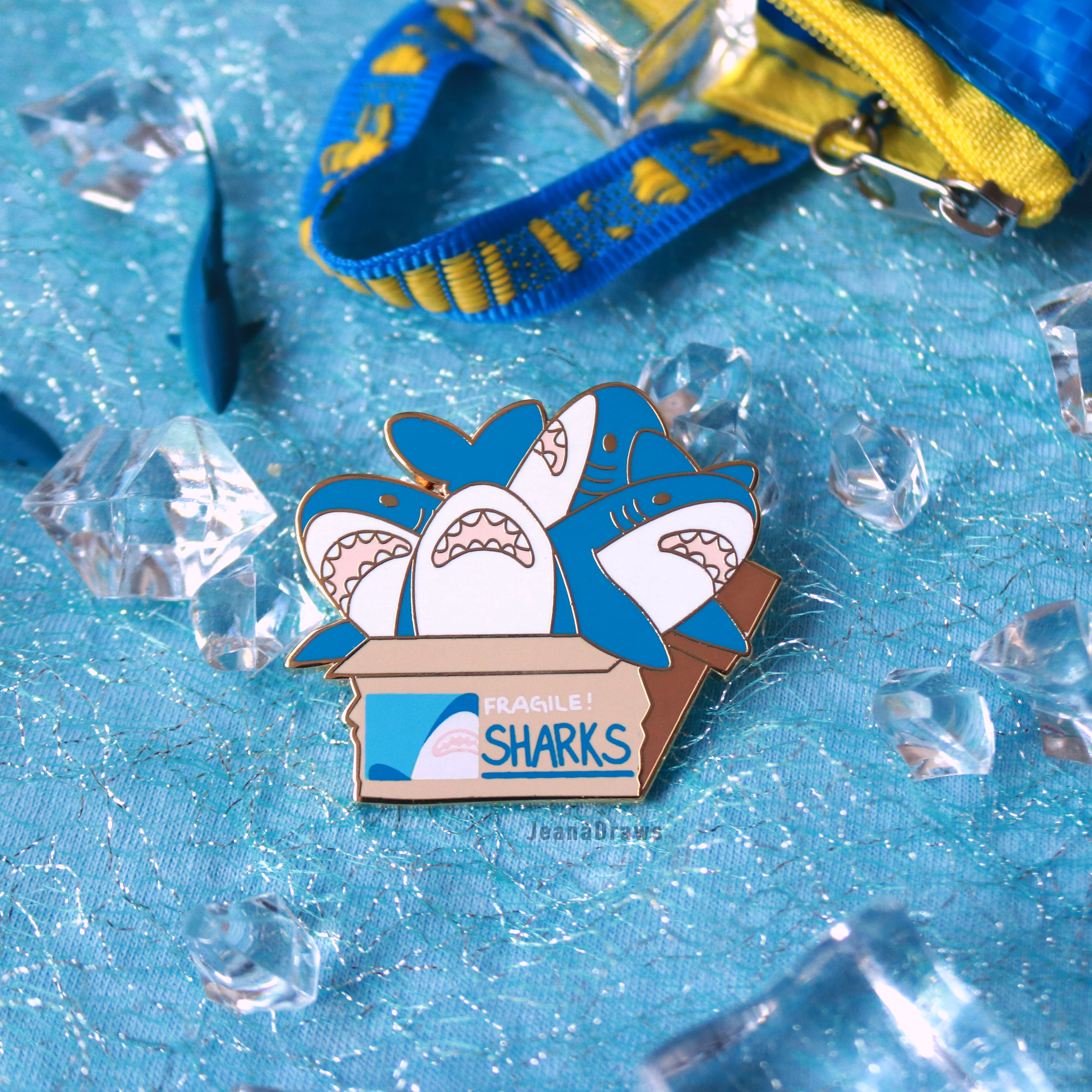 Box-o-Sharks Enamel Pin