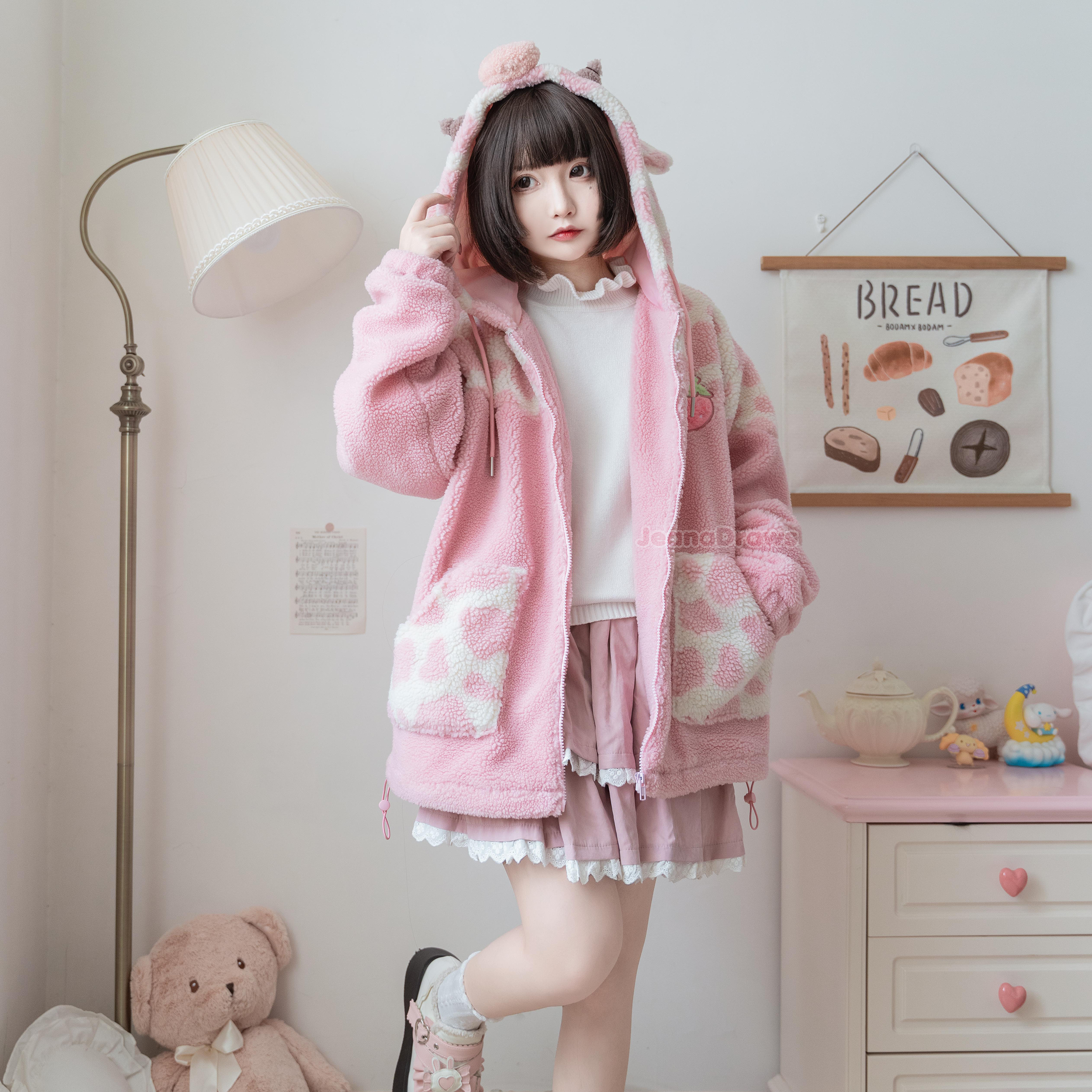 Strawberry Cow Zip Up Hoodie