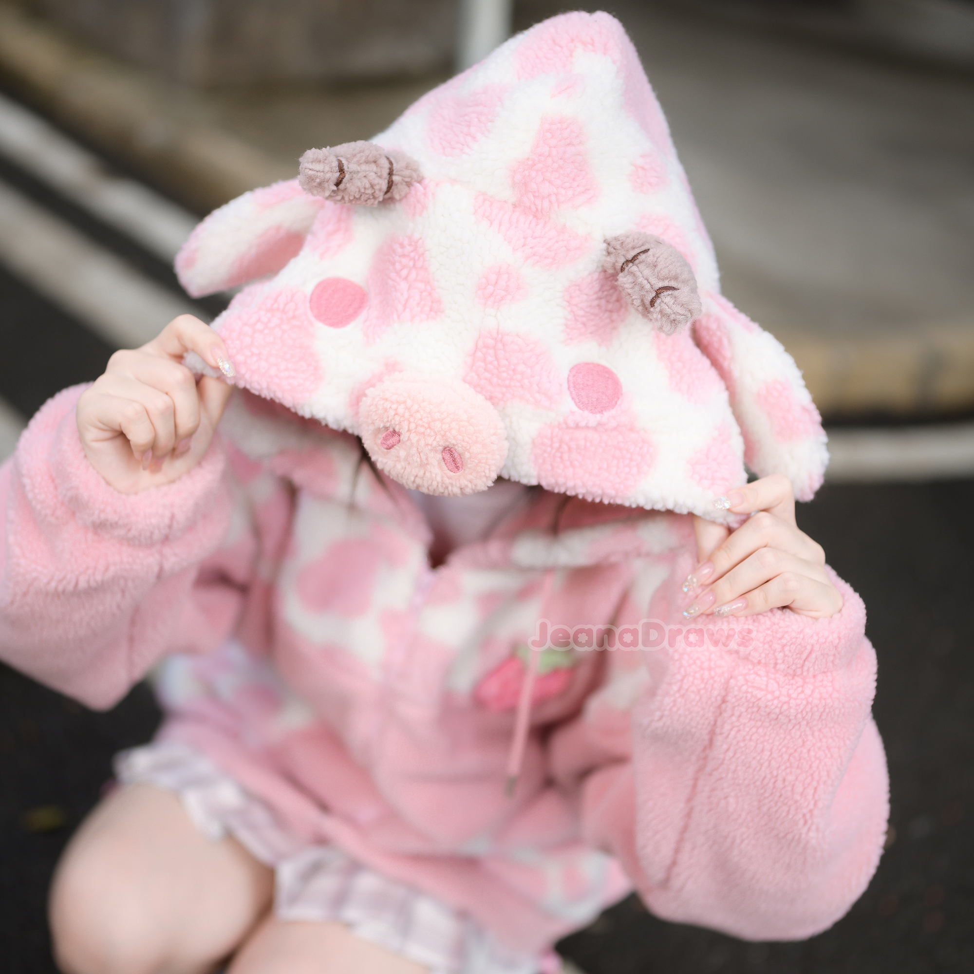 Strawberry Cow Zip Up Hoodie