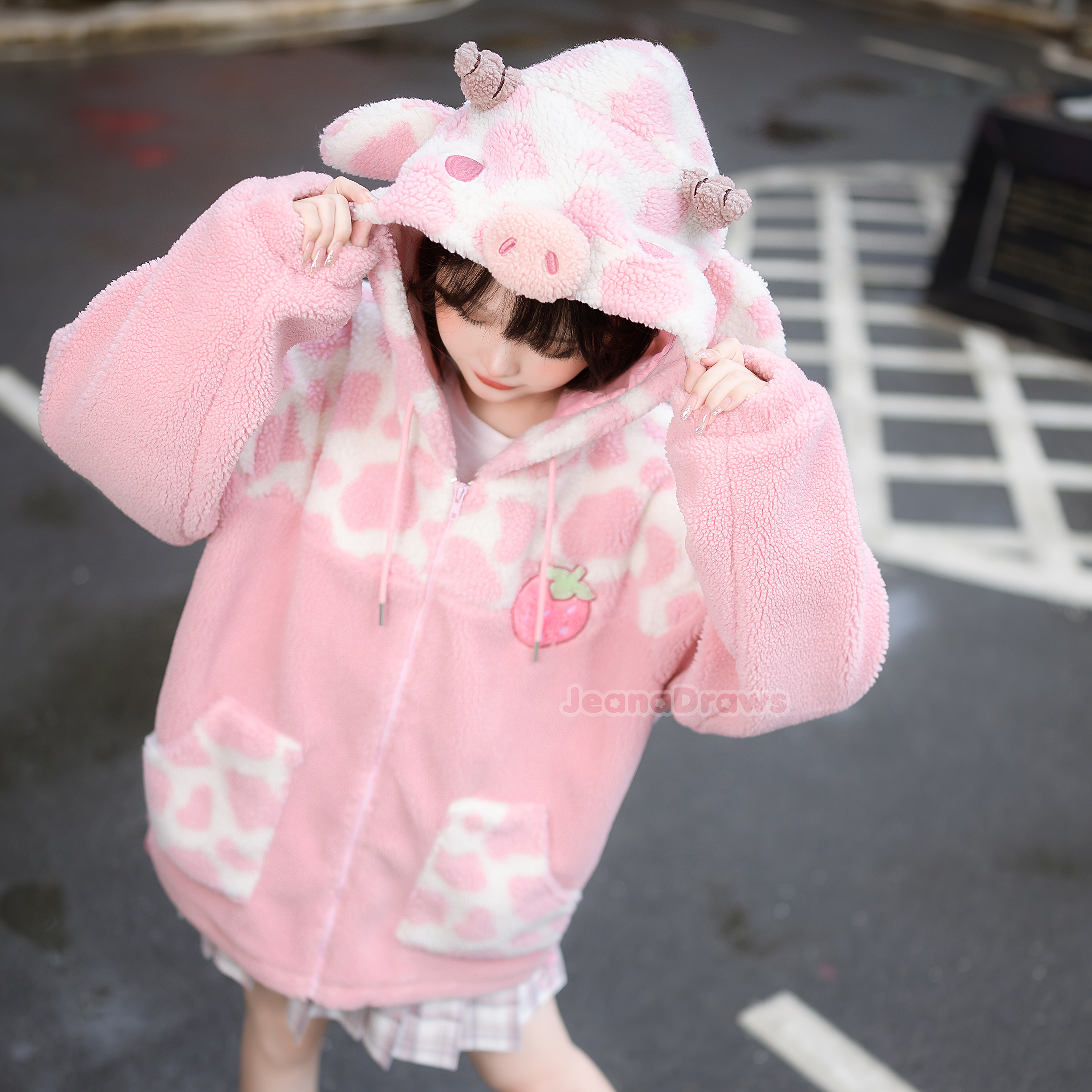 Strawberry Cow Zip Up Hoodie
