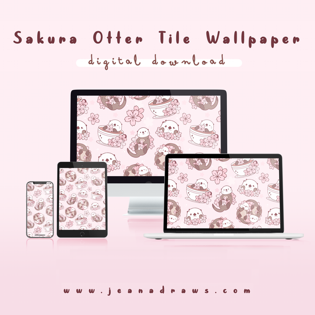 Sakura Otter Tile Wallpaper [Digital Download]