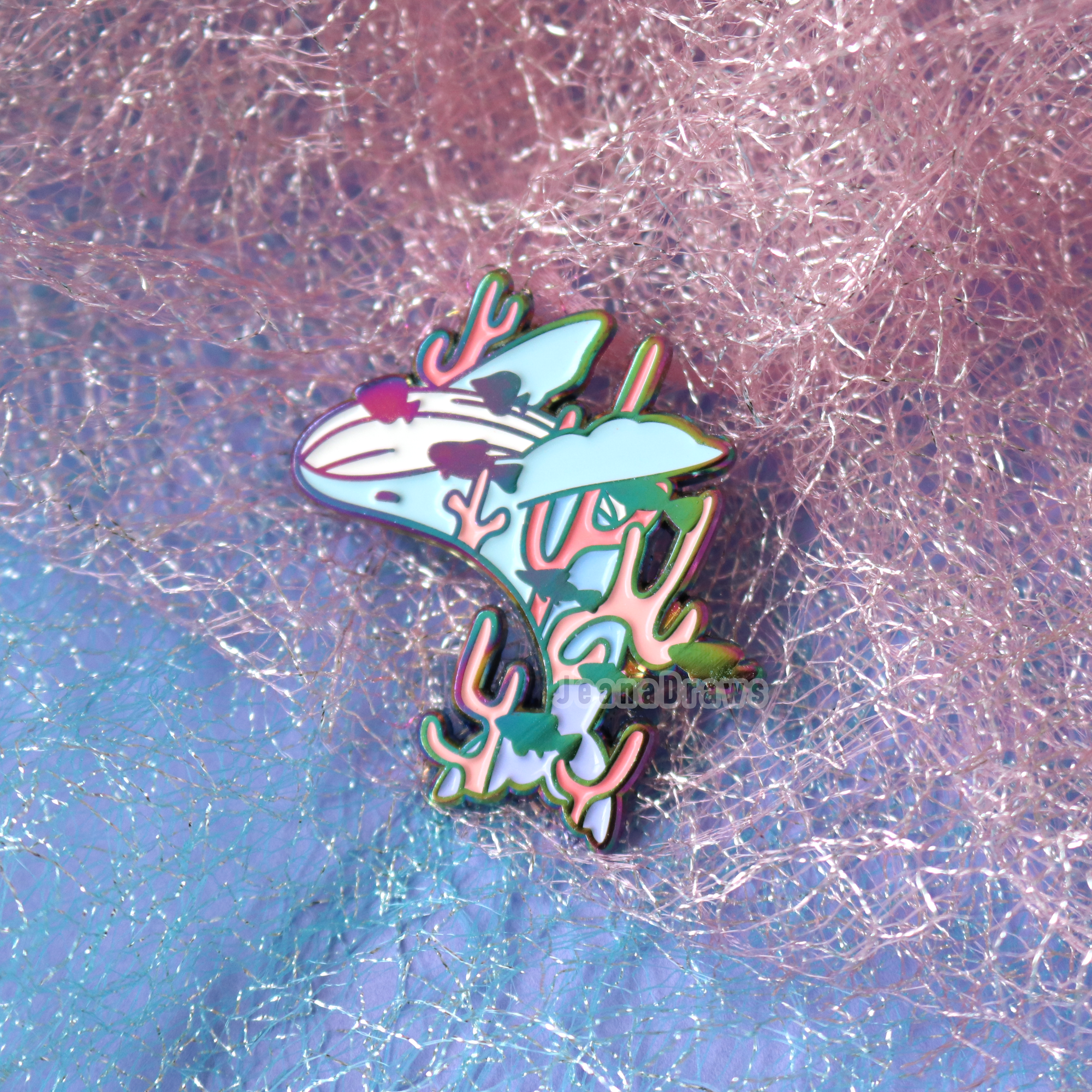 Rainbow-Plated Coral Reef Whale Enamel Pin