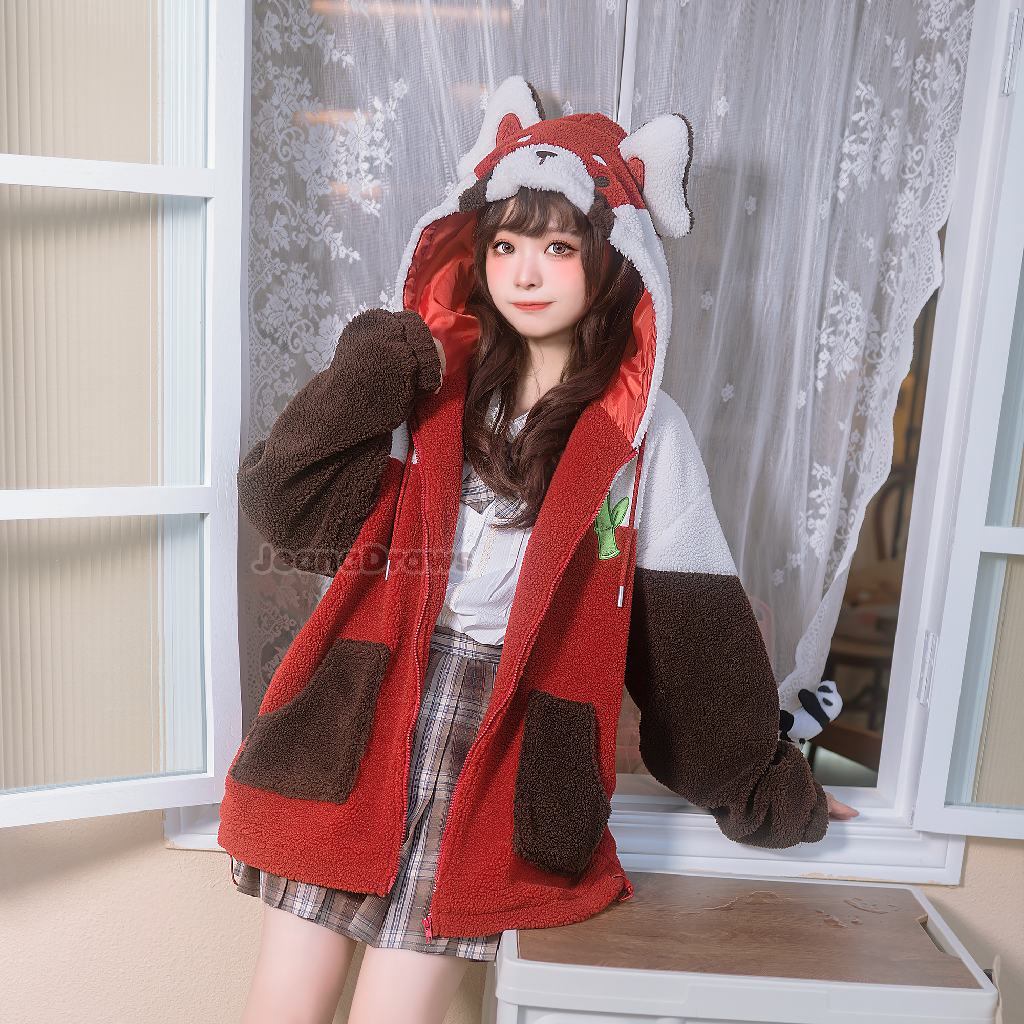 Fluffy Red Panda Zip Up Hoodie