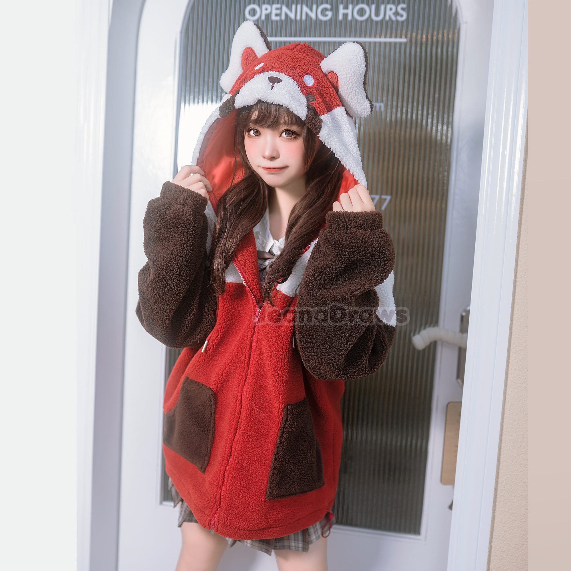 Fluffy Red Panda Zip Up Hoodie