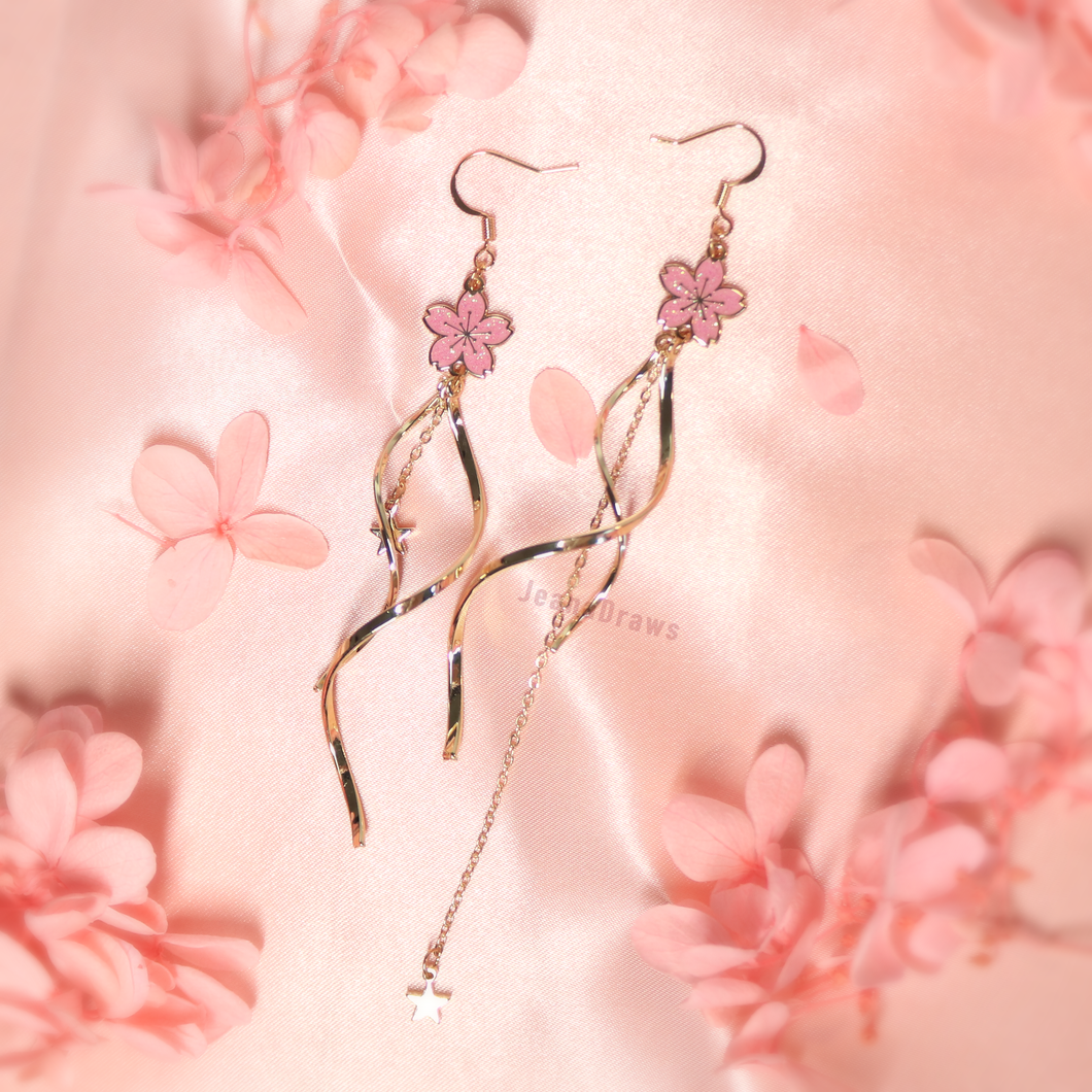 Asymmetrical Sakura Dangle Earrings
