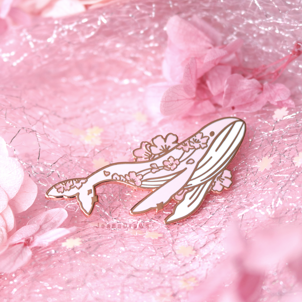 Sakura Whale Enamel Pin