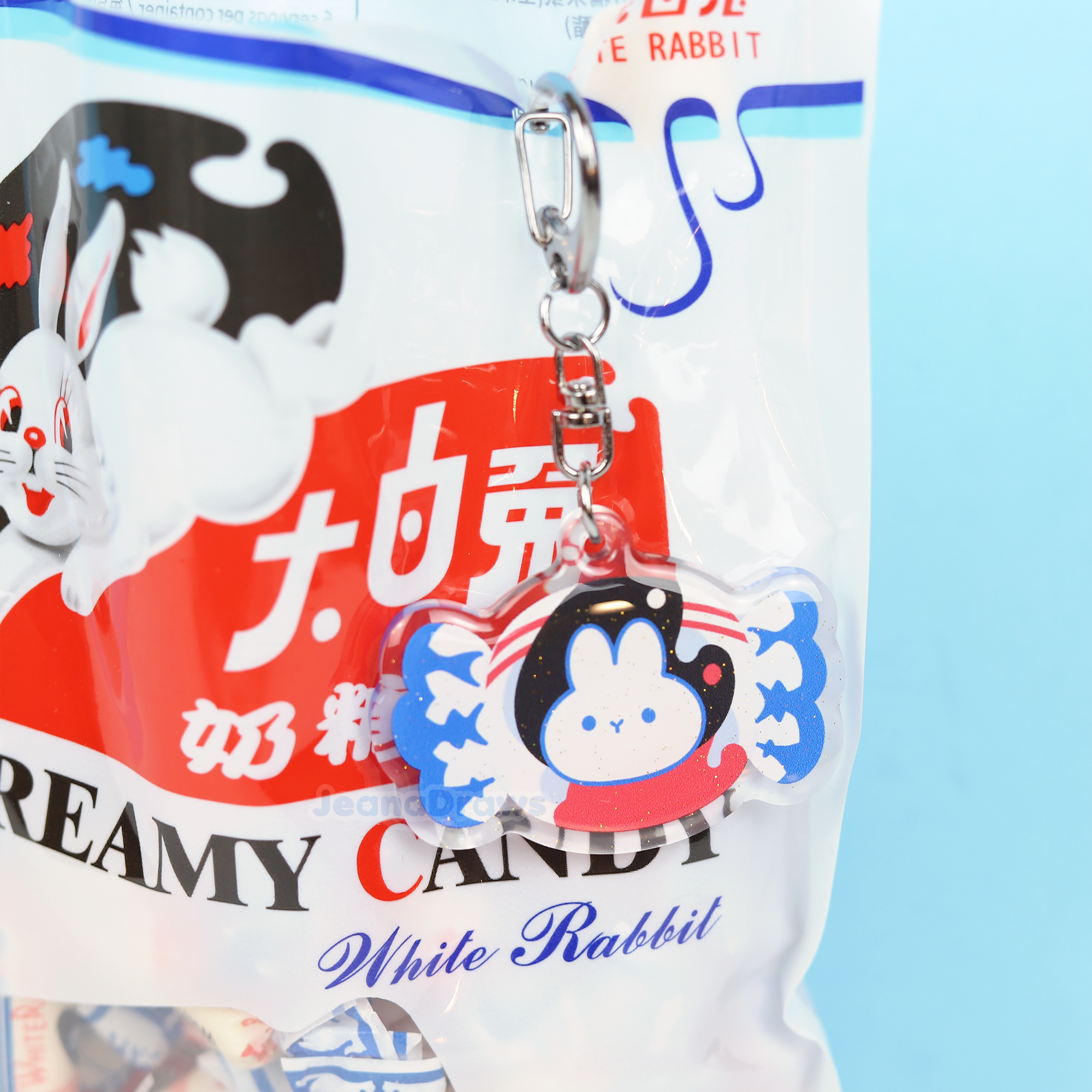 White Rabbit Candy Acrylic Keychain
